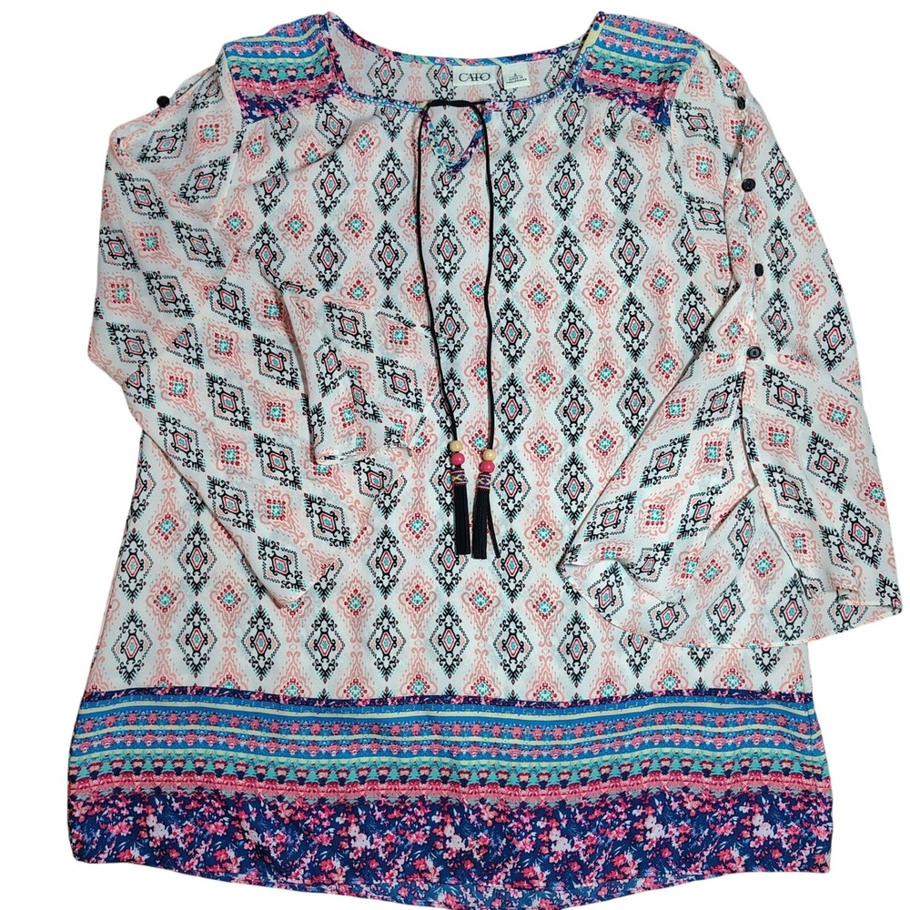 Cato Women's Geometric Print Bell Sleeve Tunic Top Blouse S boho hippy twee‎ y2k